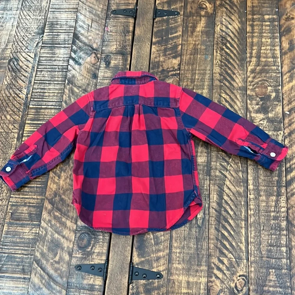 Gap red plaid long sleeve flannel shirt toddler 2T